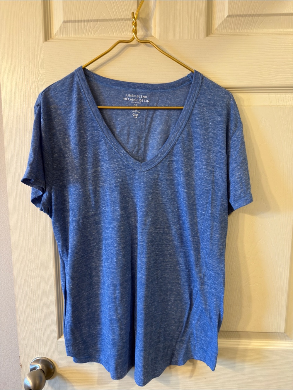 Gap Blue Linen Blend V-Neck T-Shirt Size XL